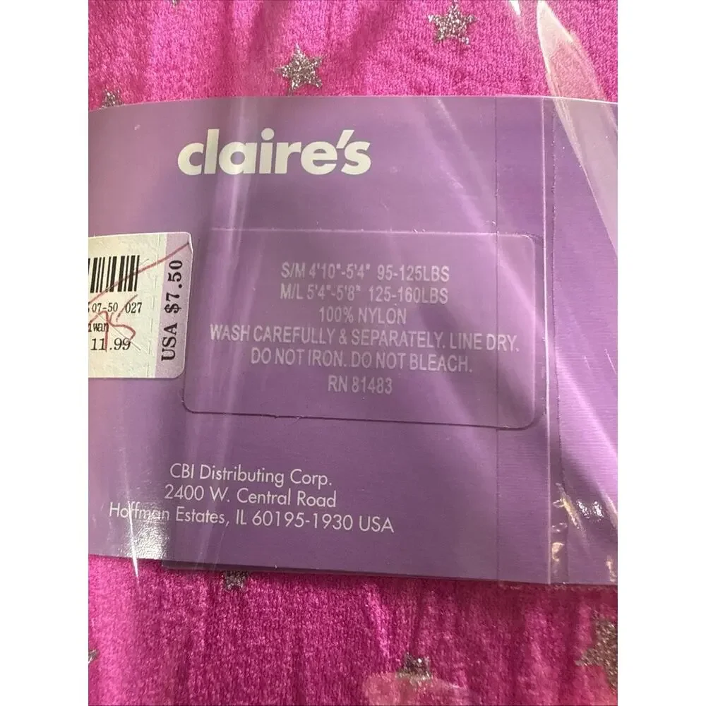 Claire's hot Pink Footless Tights Silver Glitter Stars Size M/L New